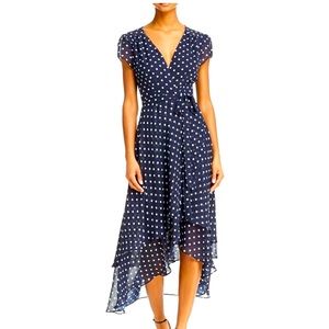 Betsey Johnson Polka Dot Navy Blue & White Midi Wrap Dress Size 14